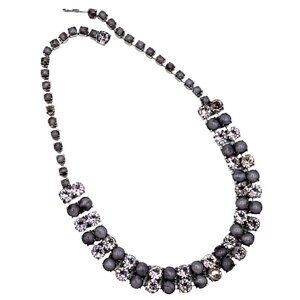 Vintage Rhinestone Choker Necklace Lavender Purple Cats Eye Satin Glass Costume